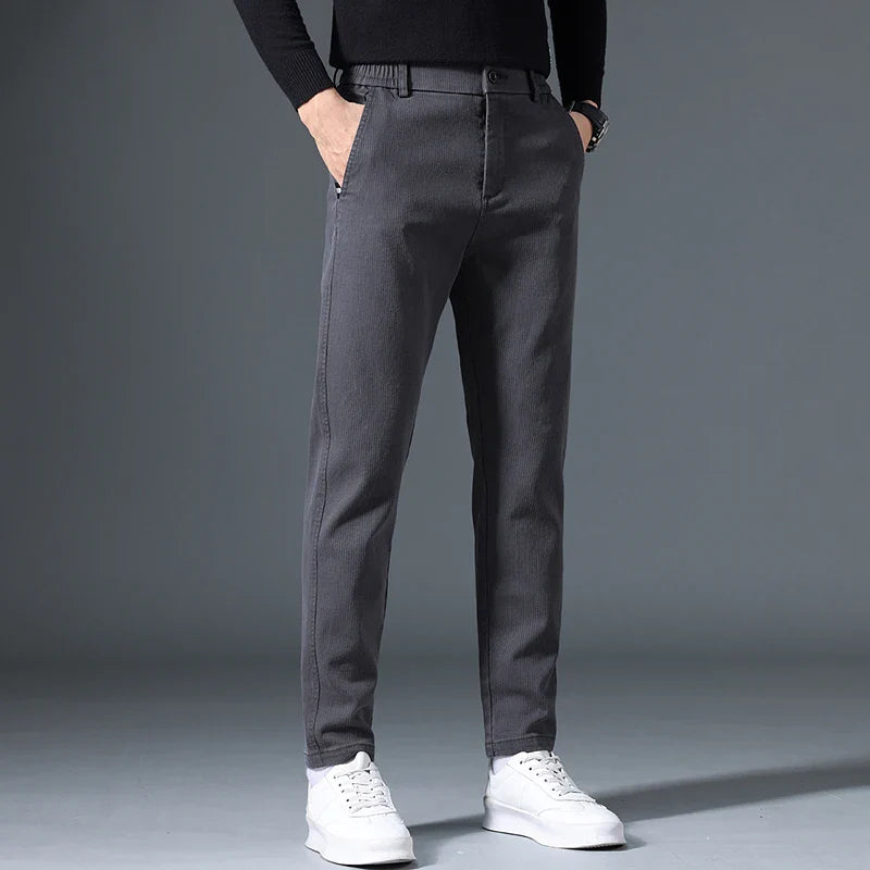 2025 Autumn New Casual Pants Men's Fashion Slim Fit Thick Straight Pants Soft Cotton Retro Style Streetwear Trousers Clothing