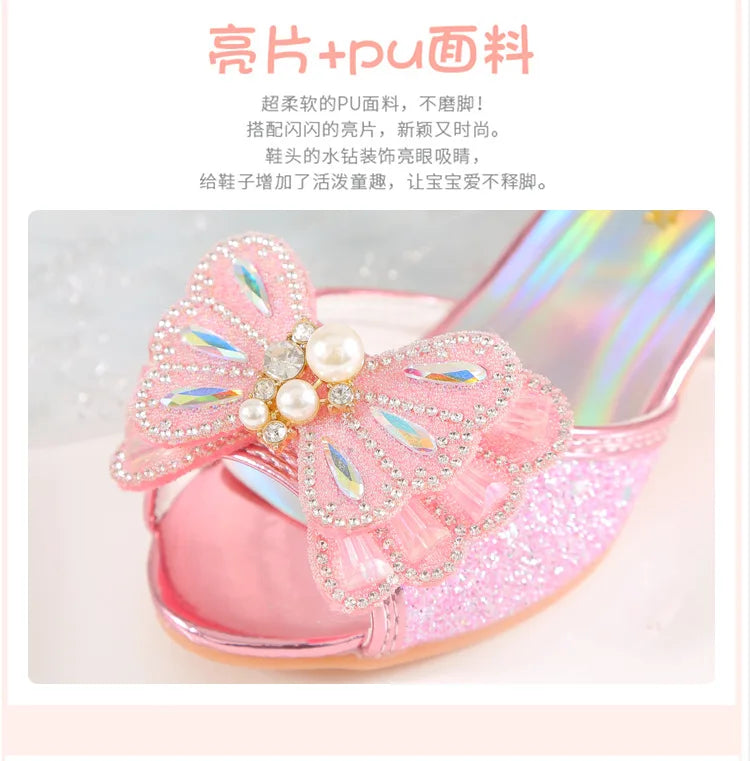 Children's Princess Shoes Summer New Girls' Performance High Heels Fashion Pearl Bow Baby Crystal Sandals