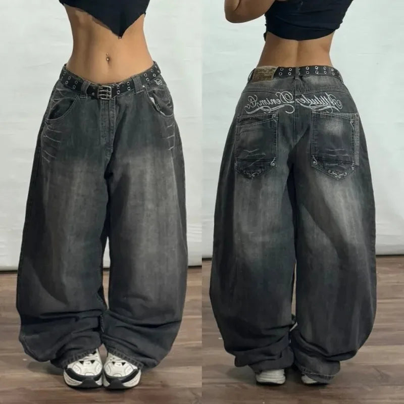 Streetwear New Fashion Oversized Printed Embroidered Baggy Jeans Women Y2K Gothic Harajuku Vintage Pop High Waist Wide Leg Pants