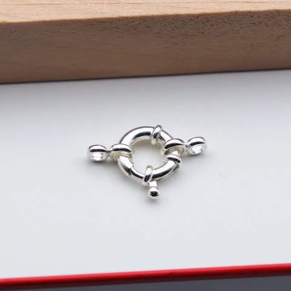 1Piece Solid 925 Sterling Silver Necklace Clasp 10mm Spring with 1 Strand Movable Nautical Ring for Bracelet DIY Jewelry