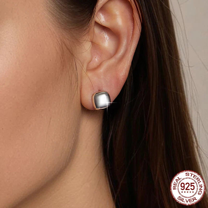 Gold Dainty Chunky Square Hoop Earrings for Women, 925 Sterling Silver Hypoallergenic Lightweight Jewelry BSE973
