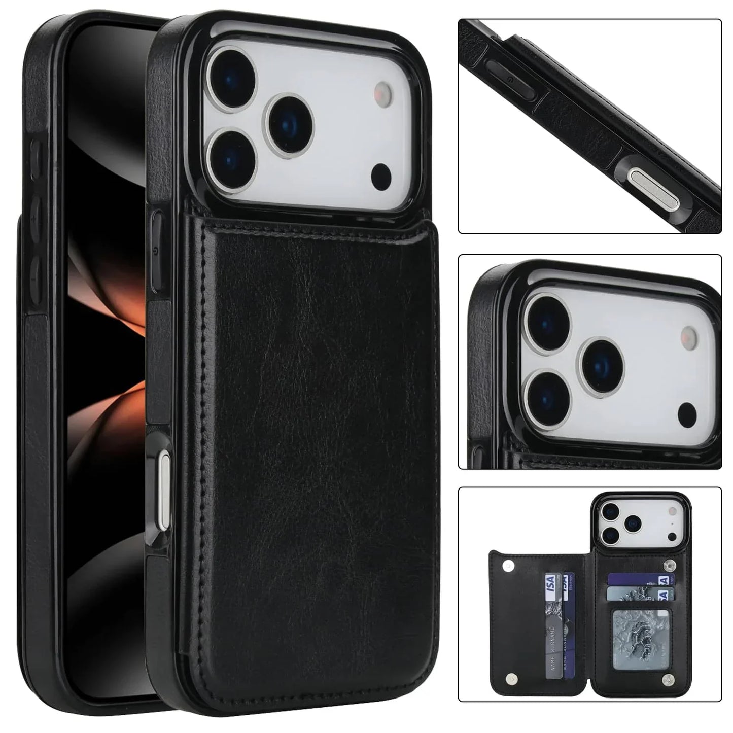 For iPhone 17/Air/17 Pro/17 Pro Max Wallet Case With Card Holder,PU Faux Leather Kickstand Card Slots Case,Double Magnetic Clasp