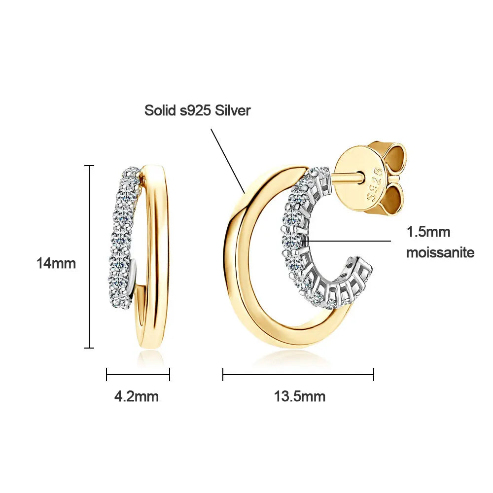 Moissanite Huggie Earrings for Women D Color 1.5mm Lab Grow Diamond s925 Sterling Silver 18K Gold Plated Daily Earring