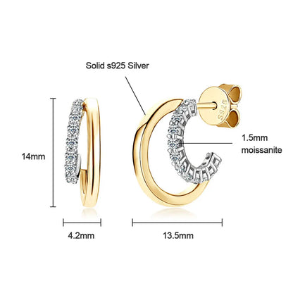 Moissanite Huggie Earrings for Women D Color 1.5mm Lab Grow Diamond s925 Sterling Silver 18K Gold Plated Daily Earring