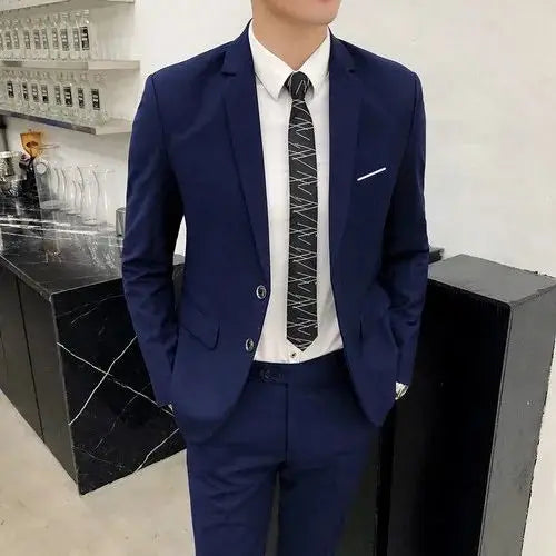 ( Jacket + Pants ) Fashion Boutique Solid Color Casual Business Mens Suit Groom Wedding Men Formal Social Suit Blazer 2 Pcs Set