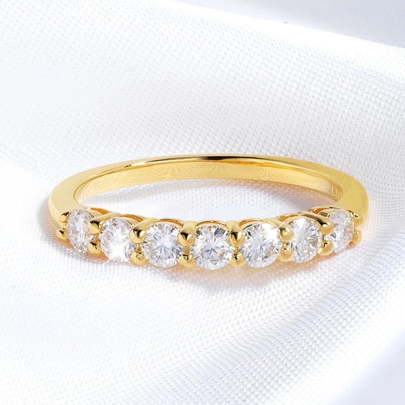 18k Plated 3MM 7 Stones Moissanite Rings for Women Classic Match Diamond Wedding Bands 925 Sterling Silver Jewelry