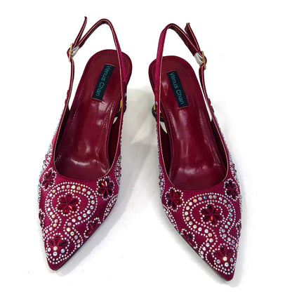 2024 Summer New Design Specials Italian Women Shoes and Bag Set in Royal Green Color Comfortable Heels With Rhinestone for Party