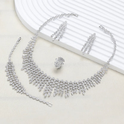 2024 Novo Conjunto Completo de 4 Peças Zircônia para Noiva, Joias Femininas para Festa, Conjunto de Colar de Casamento de Cristal de Luxo Dubai Nigéria CZ