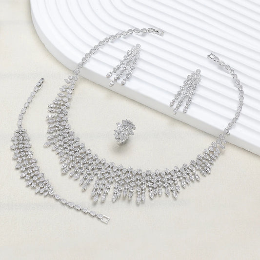 2024 New 4-piece Bride Zirconia Full Set Women's Party Jewelry, Luxury Dubai Nigeria CZ Luxury Crystal Wedding Necklace Set