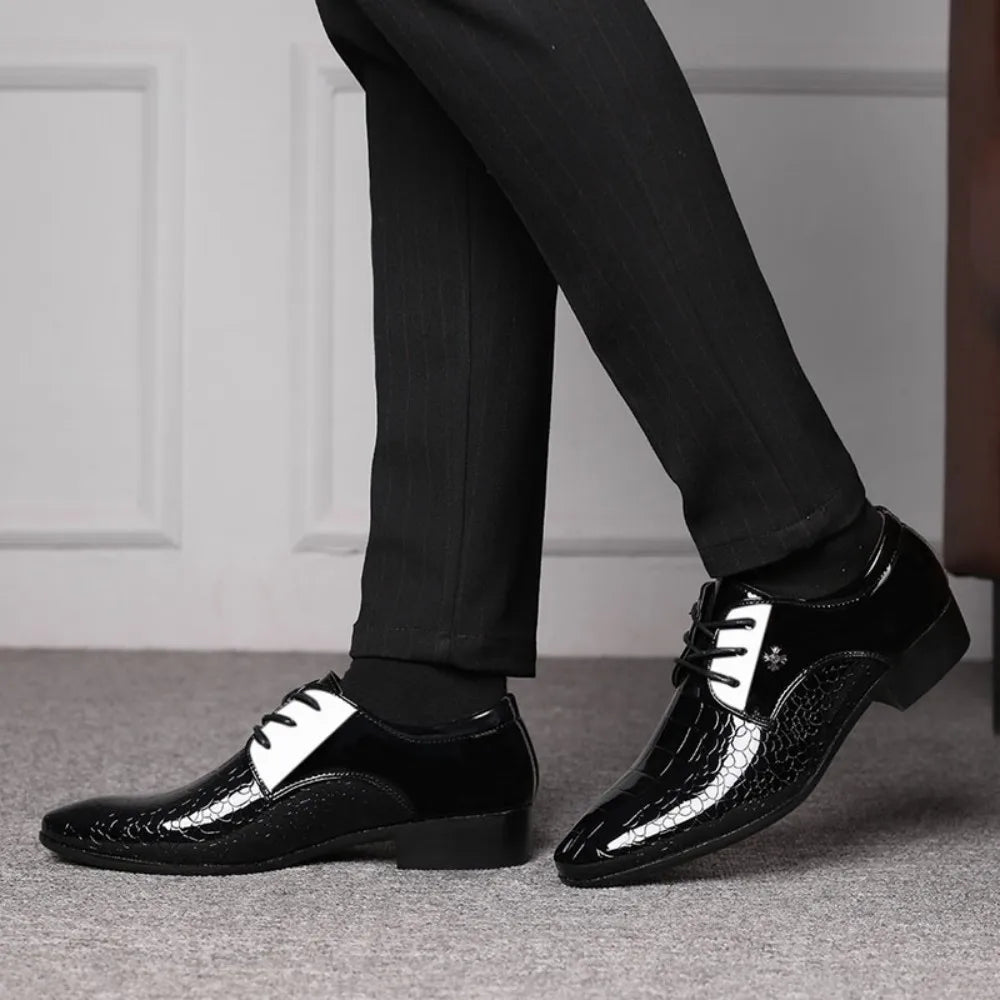 Men's Dress Shoes Cracked Stripe Classic Formal Business Oxford Shoes Casual Lace Up Mens Derbys Shoes