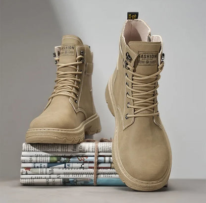 High Top Men's Shoes for Spring and Autumn, New Anti Slip and Waterproof Desert Boots Outdoor Zipper Hiking Shoes Work Boots