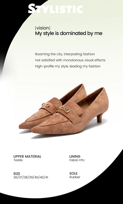 Woman's Heel Shoes New Retro Suede Women's Shallow Mouth Pointed Shoes Girls Business Low Heel Le Fu Shoes