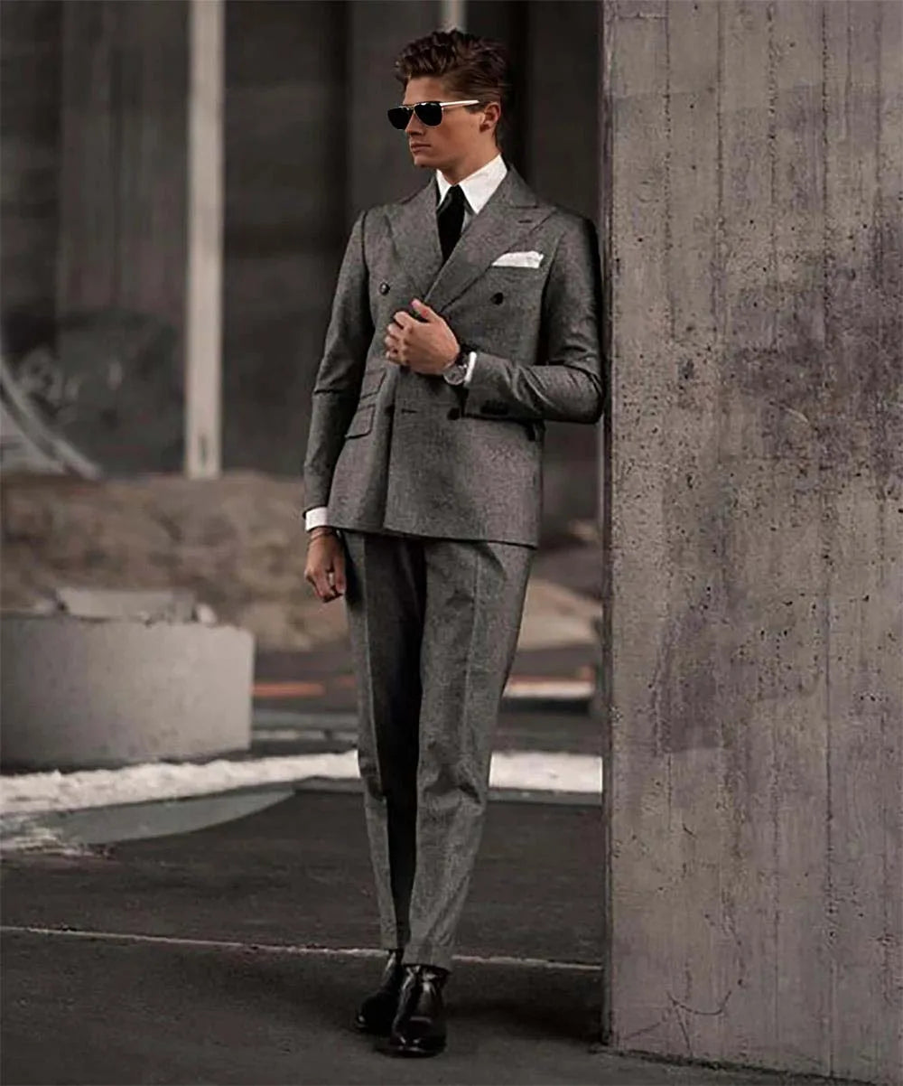 Welsh Check Suit‌ Men's Tuxedo Suit Peak Lapel Double-Breasted Wedding Business Banquet 2Pcs（Jacket+pants) Man Business Suits