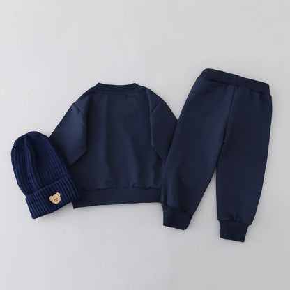 2PCS Children's Set Spring and Autumn Simple Little Bear Head Round Neck Long Sleeve Pants