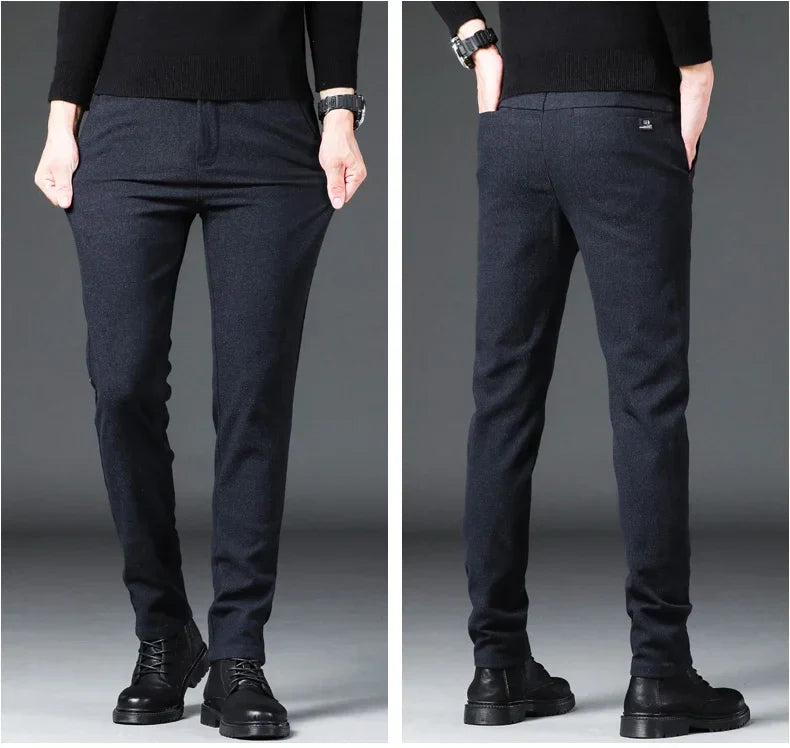 Fashion Men Thermal Fleece Casual Pants Winter Thick Straight Slim Velvet Trousers Brand Clothing Korean Male Pants Size 28-38
