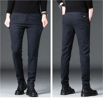 Fashion Men Thermal Fleece Casual Pants Winter Thick Straight Slim Velvet Trousers Brand Clothing Korean Male Pants Size 28-38