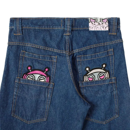 High Street Cool Personality American Style Denim Trousers Niche Fashion Baggy Washed Distressed Wide-leg Straight Jeans