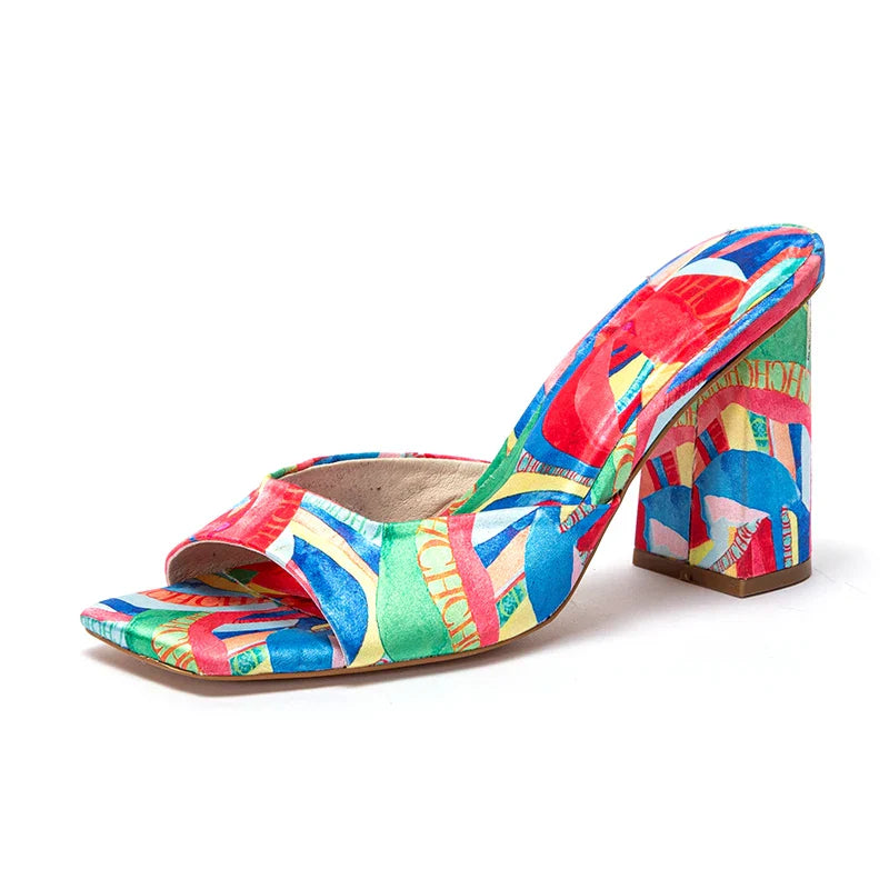 Women's Thick Heel Sandals 2024 Brand New Square Open Toe Sliding Toe Sandals