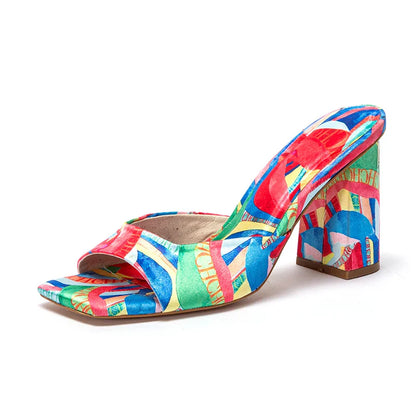Women's Thick Heel Sandals 2024 Brand New Square Open Toe Sliding Toe Sandals