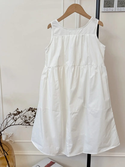 Summer White Vest Dress for Kids Girls Simple Loose Sleeveless Childrens Long Dress Cotton 2-8Y Girl Clothing Casual wear