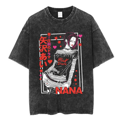 Nana Osaki Japanese Anime Vintage Washed T-shirt Men's Women Clothing Harajuku Short Sleeve T-shirts 100% Cotton Casual T Shirts