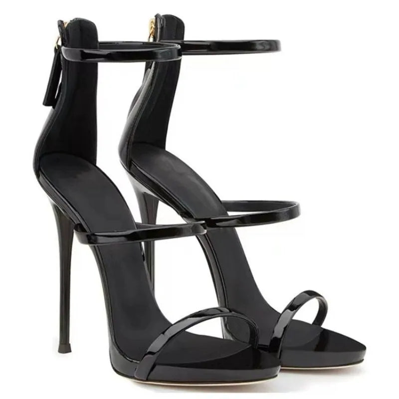 2026 Women's Summer New Sexy Stiletto Heels Sandals Fashion High-quality Banquet Zipper Strap Combination High Heels