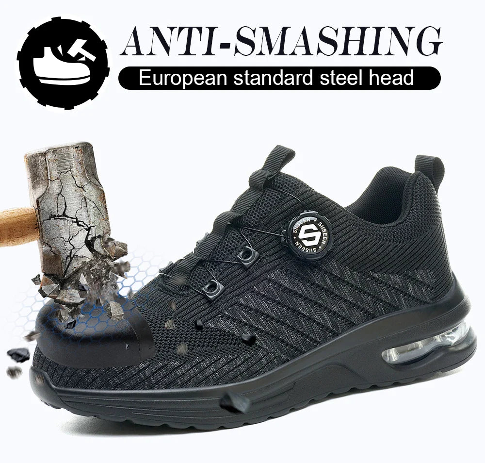 New Men's Rotary Buckle Safety Shoes Anti-Impact Anti-Piercing Lightweight Work Boots Fashion Sporty Design for Outdoor Pro
