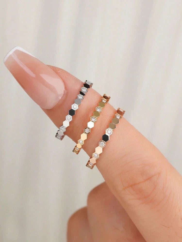925 Sterling Silver Personality Simple Delicate Honeycomb Ring For Women Engagement Wedding Luxury High Quality Fine Jewelry