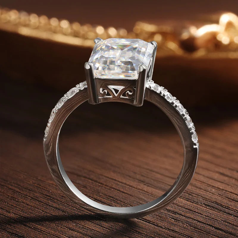 4ct Emerald Moissanite Ring s925 Sterling Sliver Luxury Lab Diamond White Gold Wedding Band Engagement Rings for Women