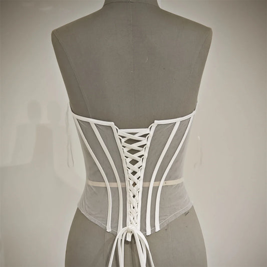 Custom Made Women Sexy Illusion Corset Tulle With Bones Wedding Dress Inner Wear Grils Shapewear Body Restraint Bodice Of Bride