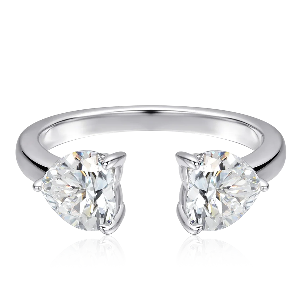 2pcs 1ct Heart Moissanite Stackable Rings for Women 925 Sterling Silver Plated 18k White Gold Diamond Wedding Ring