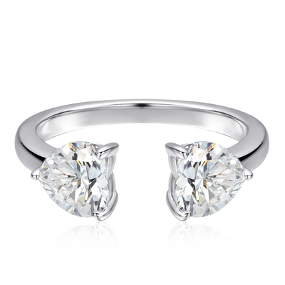 2pcs 1ct Heart Moissanite Stackable Rings for Women 925 Sterling Silver Plated 18k White Gold Diamond Wedding Ring