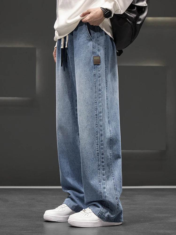 Spring Autumn Baggy Jeans Men Trousers Wide Leg Straight Denim Pants Daily Streetwear Loose Casual Jeans Asian Size L-6XL