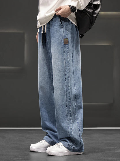 Spring Autumn Baggy Jeans Men Trousers Wide Leg Straight Denim Pants Daily Streetwear Loose Casual Jeans Asian Size L-6XL