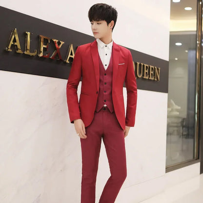 Western-Style Men's Suits Cross-Border Wholesale New Arrival Slimming Three-Piece Set Korean Version Business Professional Gown
