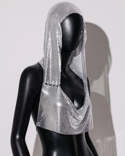 Y2K Streetwear Metal Sequins Women Tank Top Punk Goth Hip Hop Bandana Head Wraps Vest Rave Festival Women Tops Tee For Nightclub