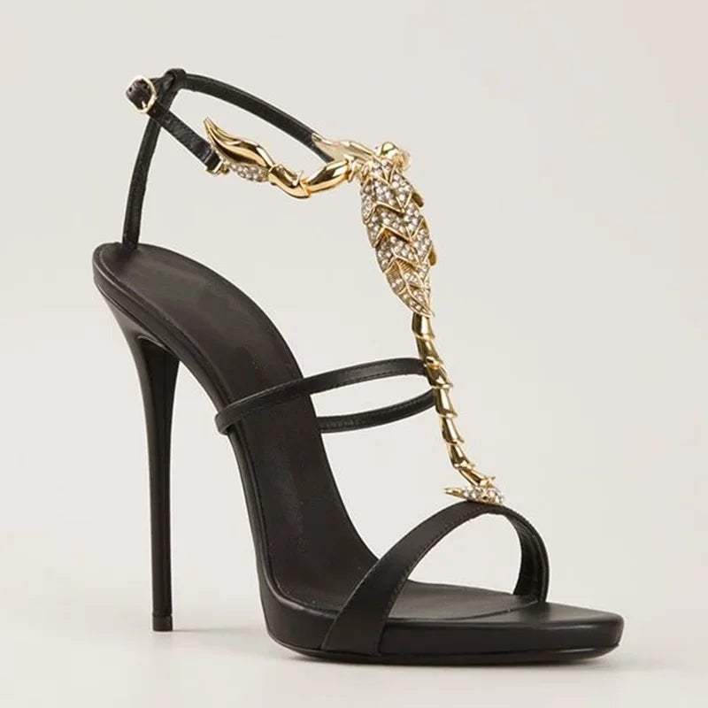Shiny Crystal Rhinestone Gold Metal Decoration Pumps Sexy Pointed Toe Thin Heel New Arrvials Fashion Women Modern Shoes