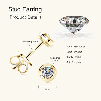 3mm 0.1ct Moissanite Diamond Necklace Bracelet Stud Earring For Women Simple Single Stone Earrings Bracelets Jewelry Set