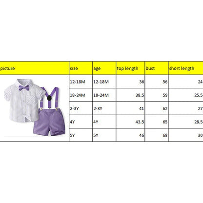 1-5Y Baby Boys Gentleman Outfit Stripe Print Short Sleeve Shirts +Bow Tie + Suspender Shorts Sets Kids Summer Clothes