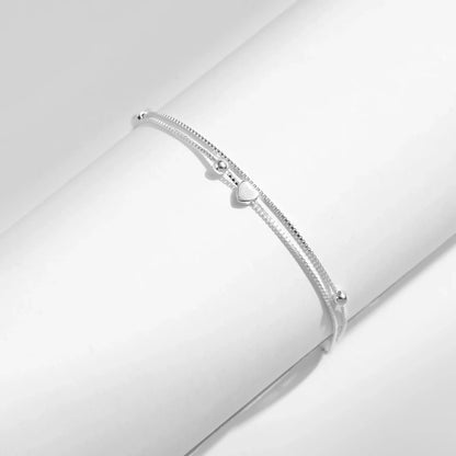 925 Sterling Silver Double Layer Hearts To Heart Bracelet Simple Adjustable Link Chain For Women Jewelry Christmas Gifts