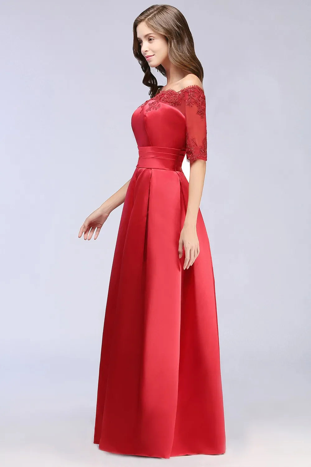 Luxury Lace Appliques Evening Dresses Elegant Satin A Line Embroidery Lace Up Prom Gowns Formal Party Vestido De Gala For Bride