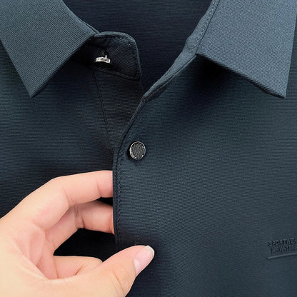 Original Design Men's Polo Shirt Lapel Long Sleeve T-Shirt Autumn New Letter Print Wrinkle-Free Fashion Business Casual Menswear