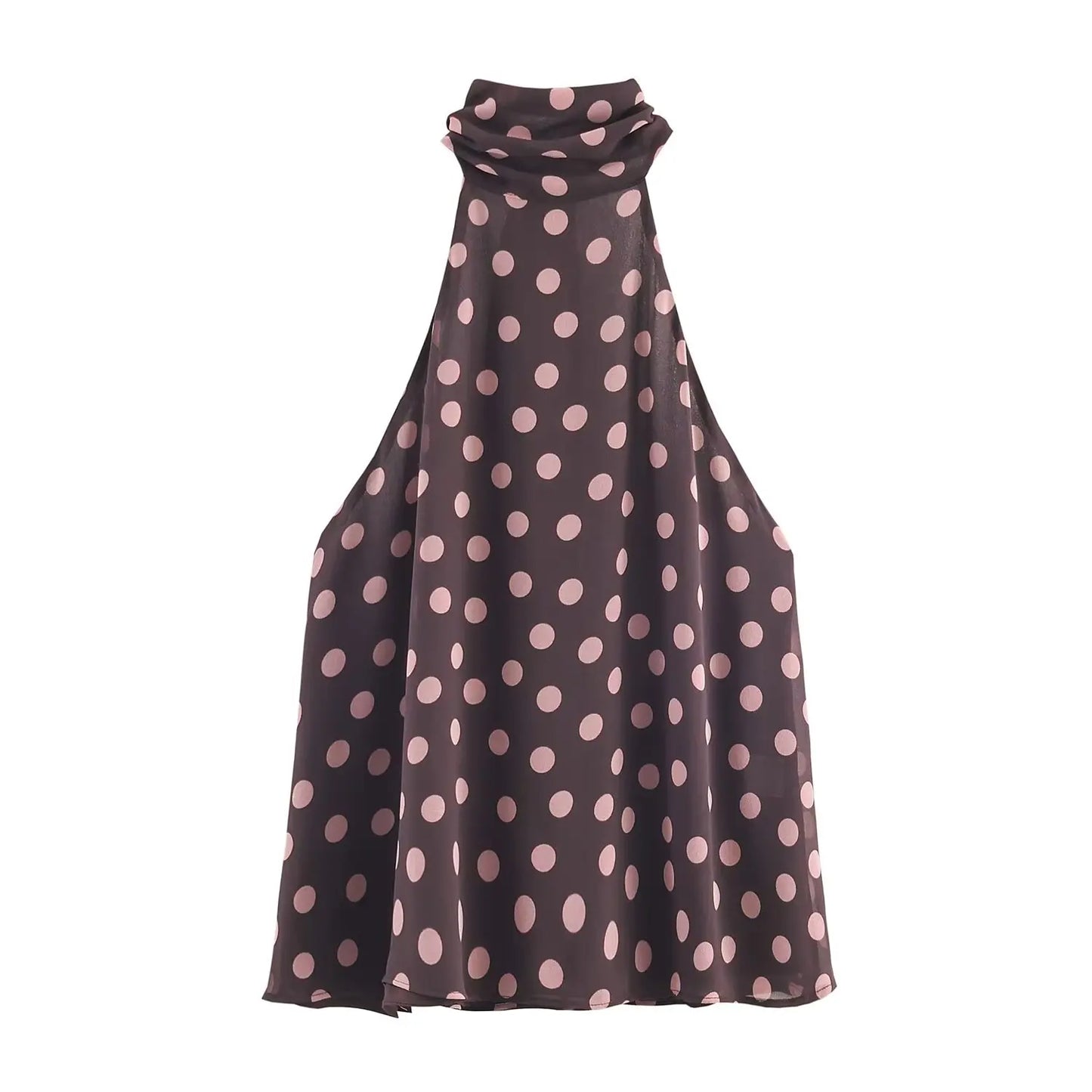 Women's Summer New Polka Dot Hanging Neck High Neck Top With Lace Up Design Lady Sleeveless Backless Sexy High Street Vest Top
