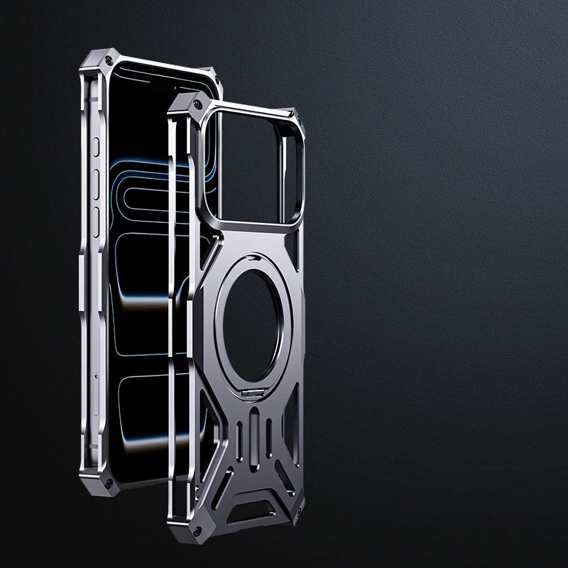 Metal Hollow Heat Dissipation Case For iPhone 17 Pro Max Magnetic Aluminum Alloy 360 Rotating Ring Holder Bracket Stand Cover