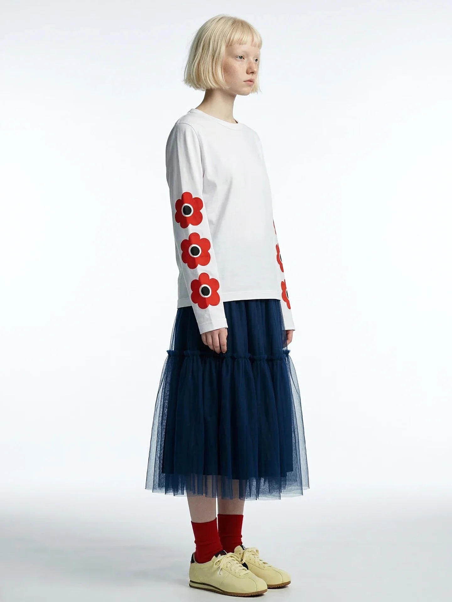 2026 Spring High Waist A-line Puff Half length Skirt Versatile Mid length Retro Blues Mesh Skirt 265398