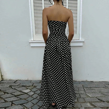 Women's Polka Dot Maxi Dress Off Shoulder A-line Waist Slimming Dress Fashion Evening Gown Retro Elegant Polka Dot Patry Dresses