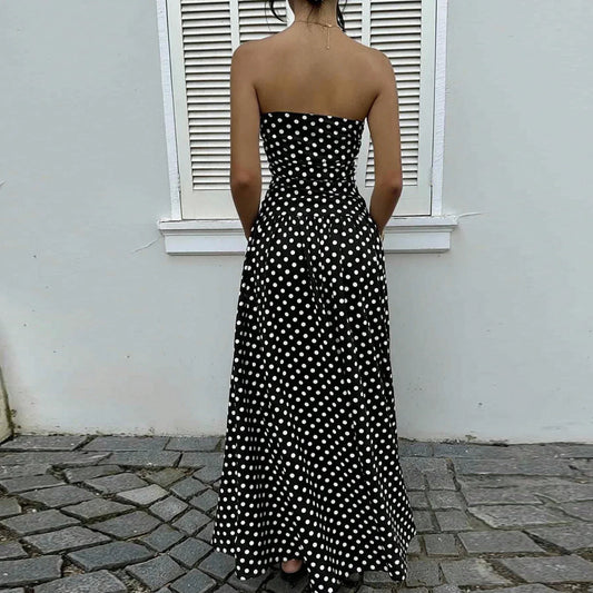 Women's Polka Dot Maxi Dress Off Shoulder A-line Waist Slimming Dress Fashion Evening Gown Retro Elegant Polka Dot Patry Dresses