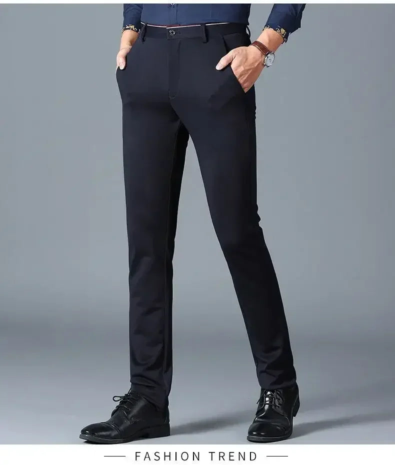 Spring and Autumn Men's Suit Pants Elastic Stretch Dress Pants Slim Male Casual Trousers Straight Leg Formal Black Blue