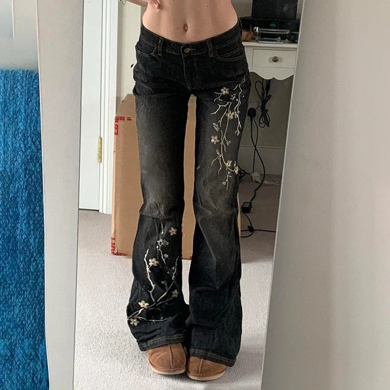 Women Retro Y2k Baggy Denim Pants High Street Basic Trousers