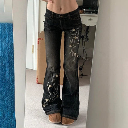 Women Retro Y2k Baggy Denim Pants High Street Basic Trousers